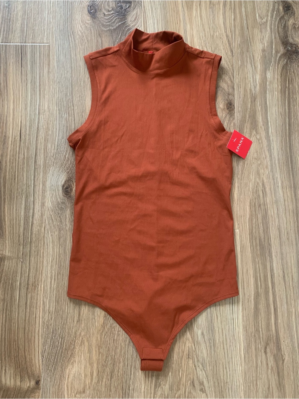 Spanx M Suit Your Fancy Mock Neck Ribbed Bodysuit Burnt Rust Orange